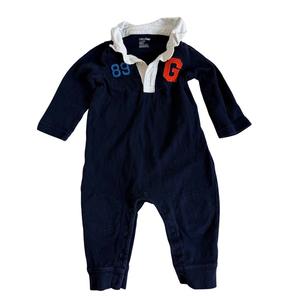 Baby Gap Boys "G" Patchwork Collared Romper Size 6-12 Months